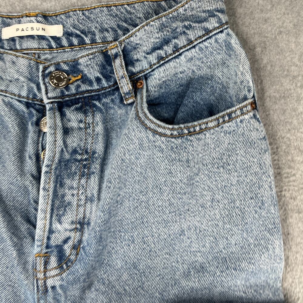 Pac Sun High Rise Button Fly Denim Jeans Womens Size 27 Light Wash Distressed - Picture 7 of 13